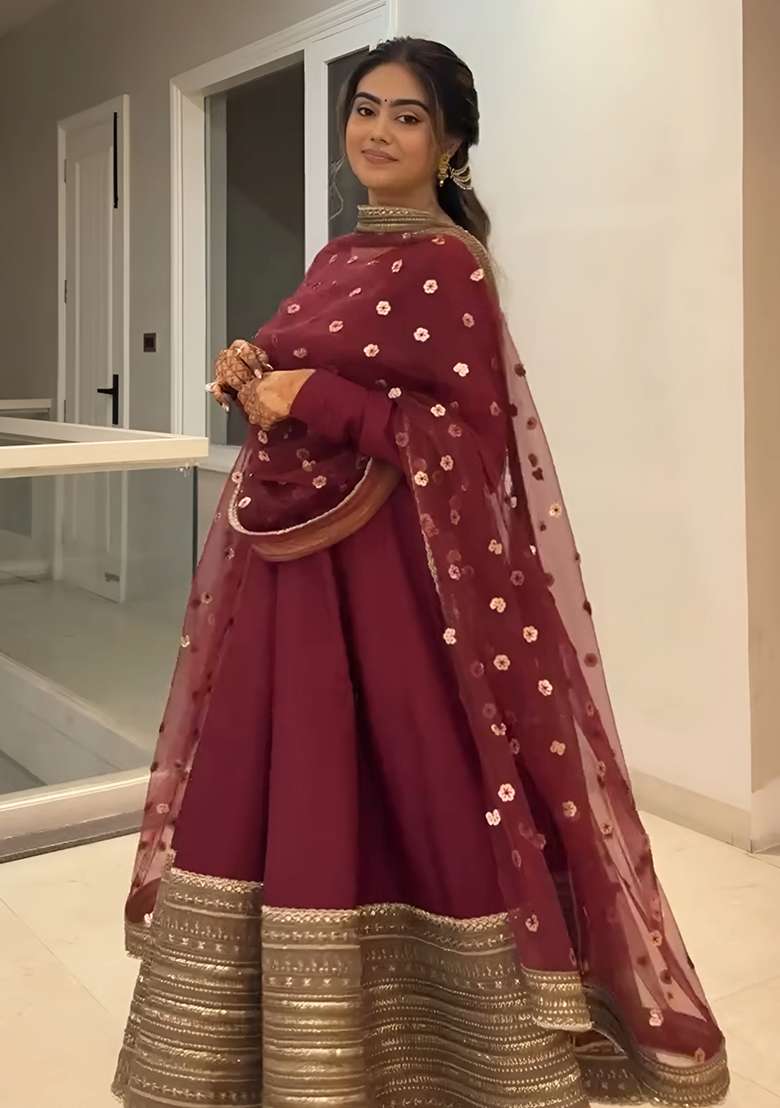 Maroon  Embroidery Rauon  Salwar Suit - Indya