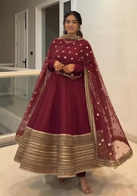 Maroon  Embroidery Rauon  Salwar Suit