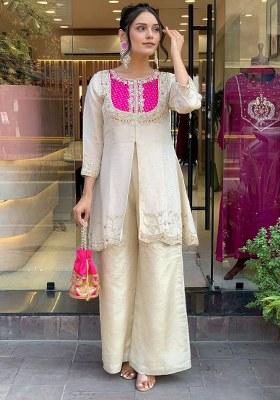 White Embroidery Cotton  Kurta Set