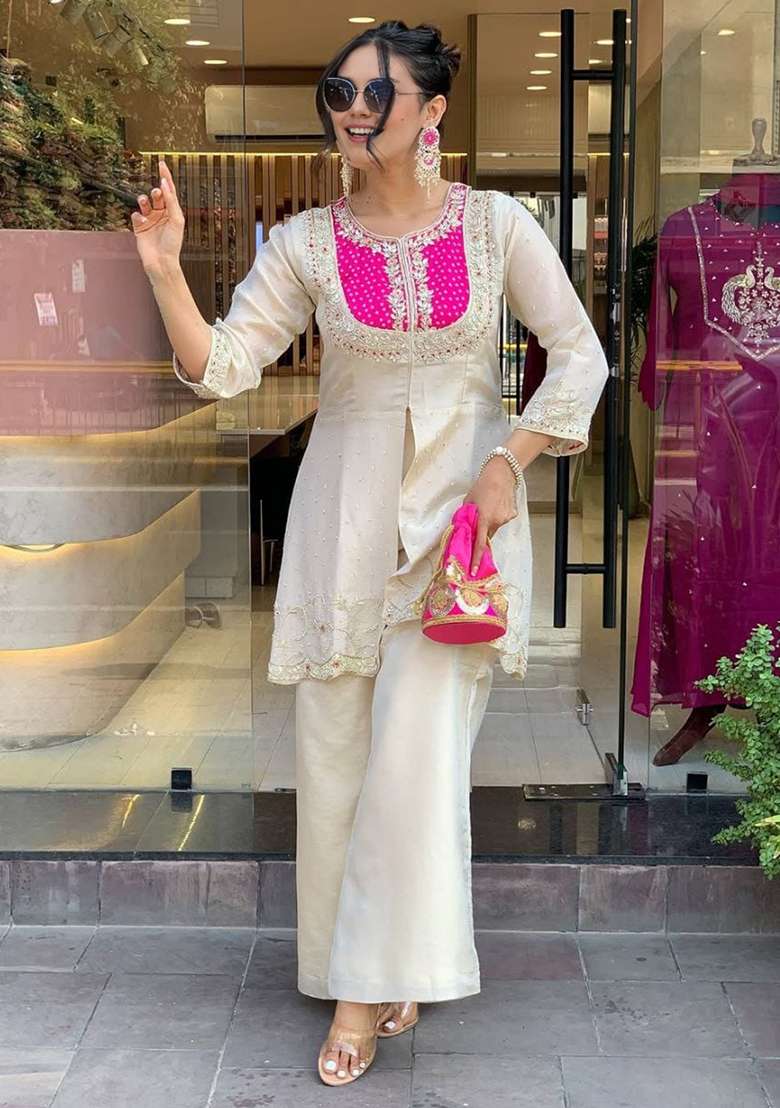 White Embroidered Cotton Co Ord Set - Indya