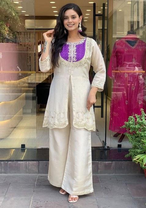 White Embroidery Cotton  Kurta Set