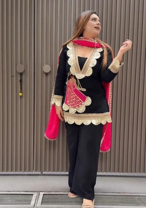Black Embroidery Reyon  Kurta Pant Set