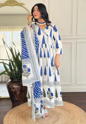 White Embroidery Cotton  Kurta Pant Set