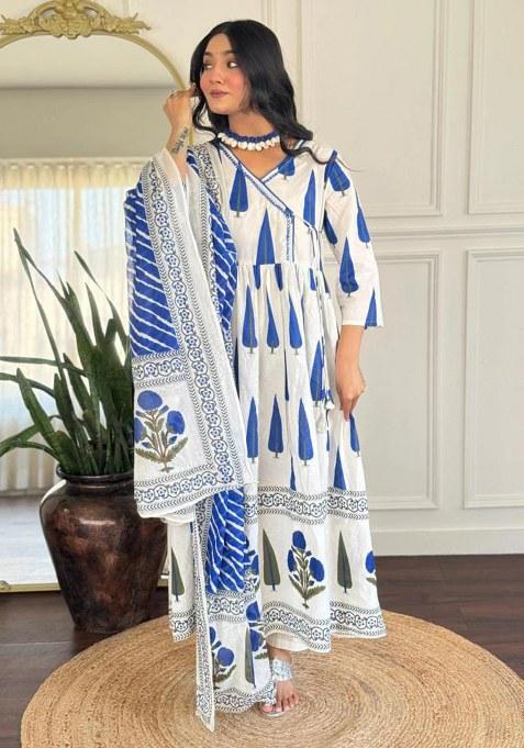 White Embroidery Cotton  Kurta Pant Set