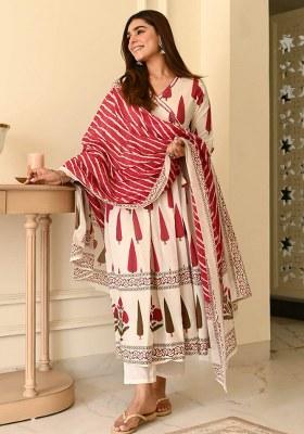White Embroidery Cotton  Kurta Pant Set