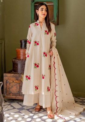 White Printed Cotton  Kurta Pant Set