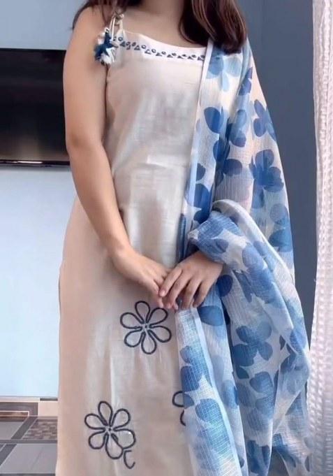 White Embroidery Cotton  Kurta Pant Set