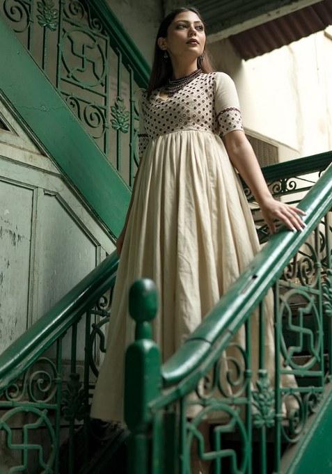 White Mirror Embroidered  Cotton  Kurta Set