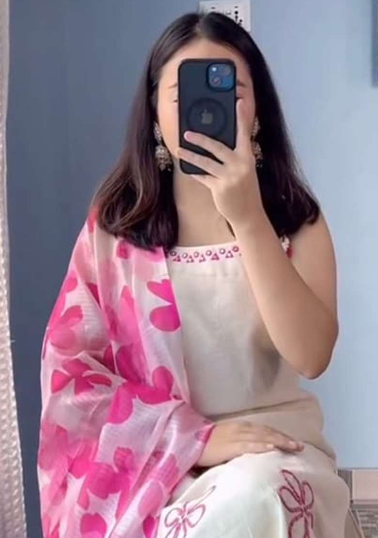 White Printed Cotton Straight Kurta Set - Indya