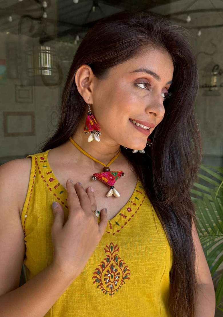 Yellow Embroidered Cotton Straight Kurta Set - Indya