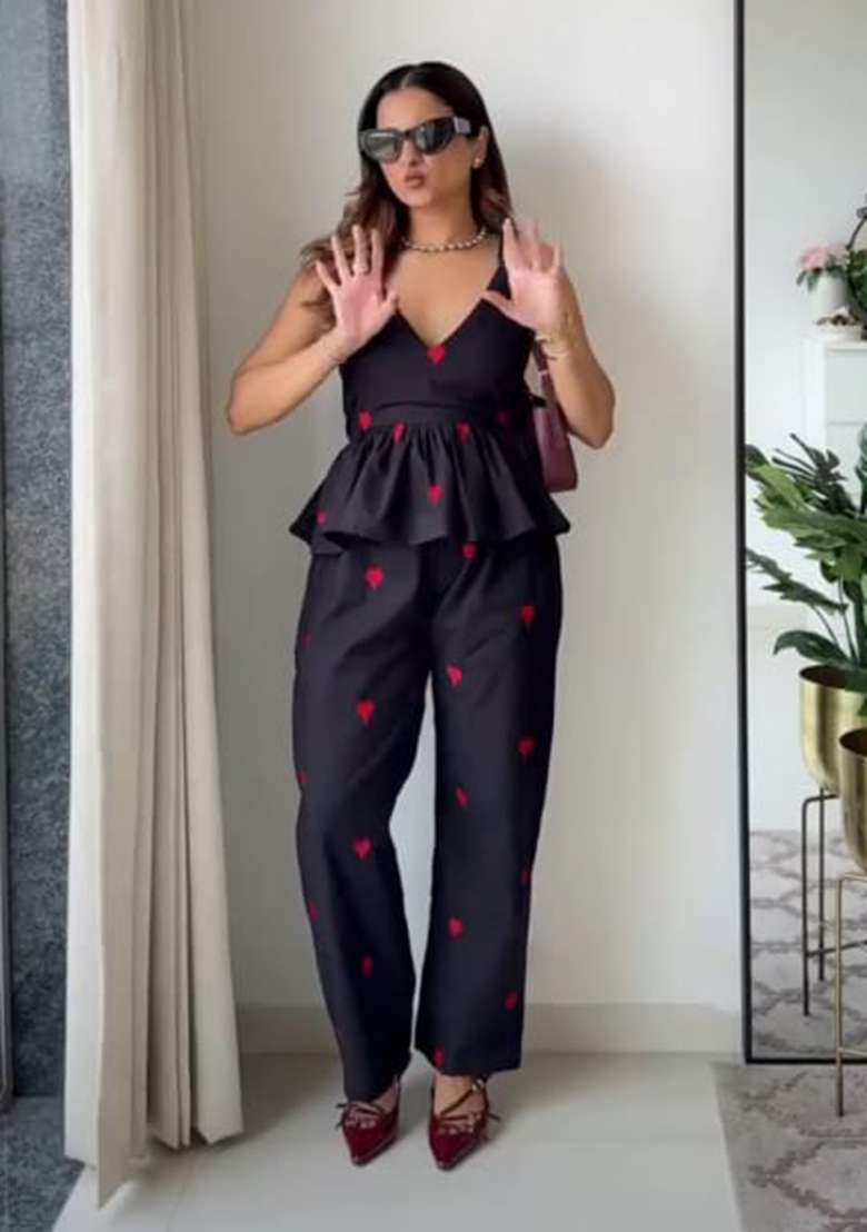 Black Embroidery Cotton  Co Ord Set - Indya