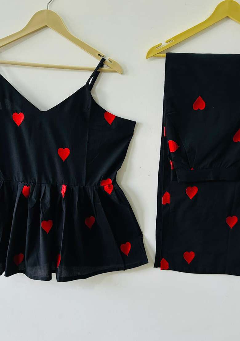 Black Embroidery Cotton  Co Ord Set - Indya
