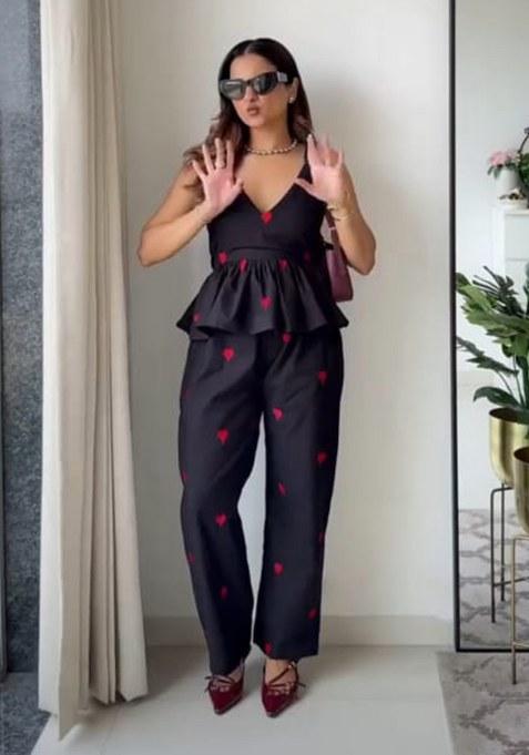 Black Embroidery Cotton  Co Ord Set