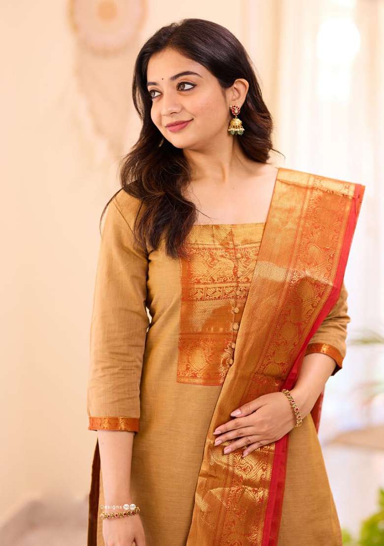 Yellow Embroidered Cotton Straight Kurta Set - Indya