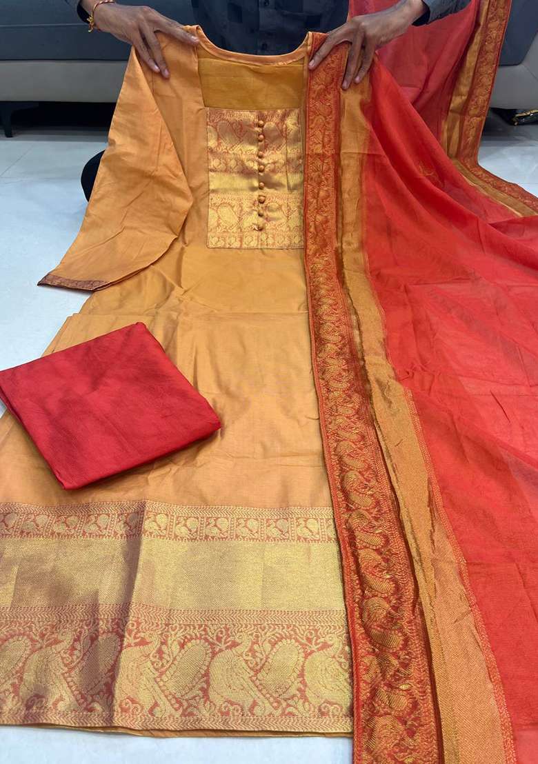 Yellow Embroidered Cotton Straight Kurta Set - Indya