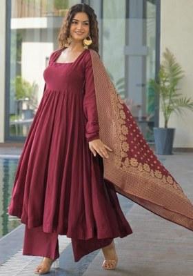 Maroon Printed Cotton  Kurta Pant Set