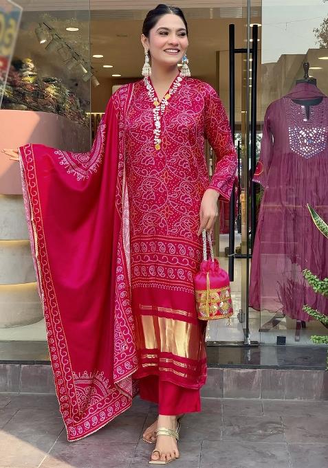 Pink Embroidery Silk Blend Kurta Set
