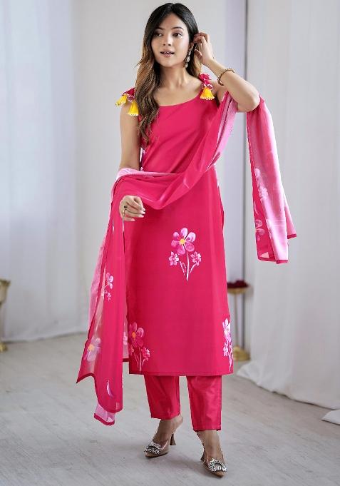 Pink Embroidery Silk Blend Kurta Set