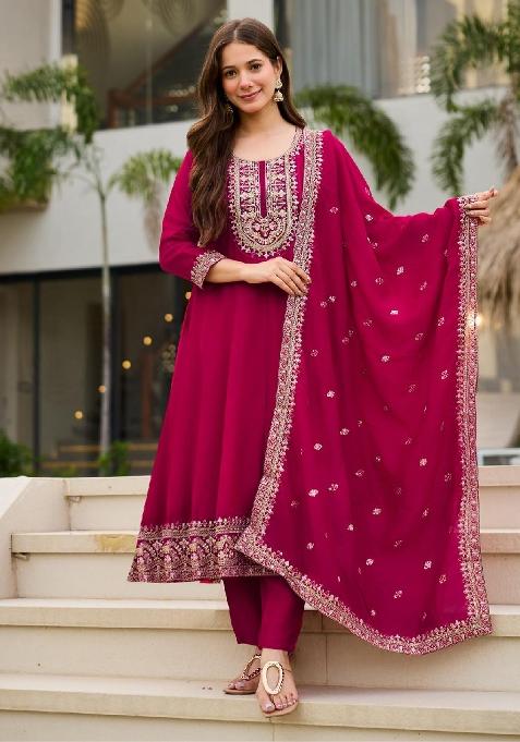 Pink Embroidery Silk Blend Kurta Set