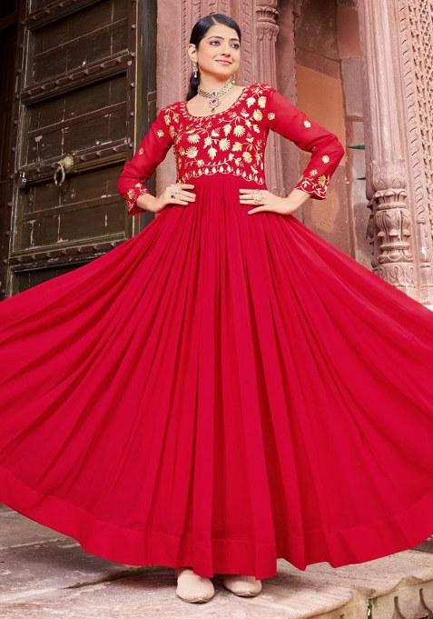 Maroon Embroidery Georgette Kurta