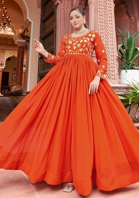 Rust Embroidery Georgette Kurta Set