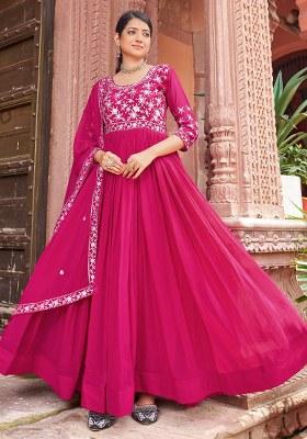 Rani Pink Embroidery Georgette Kurta Set