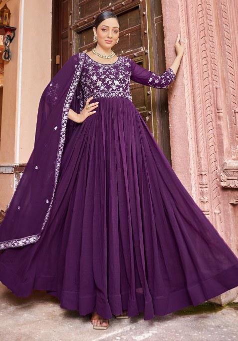 Purple Embroidery Georgette Kurta Set