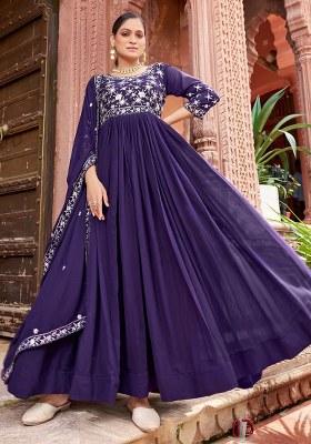 Blue Embroidery Georgette Kurta Set