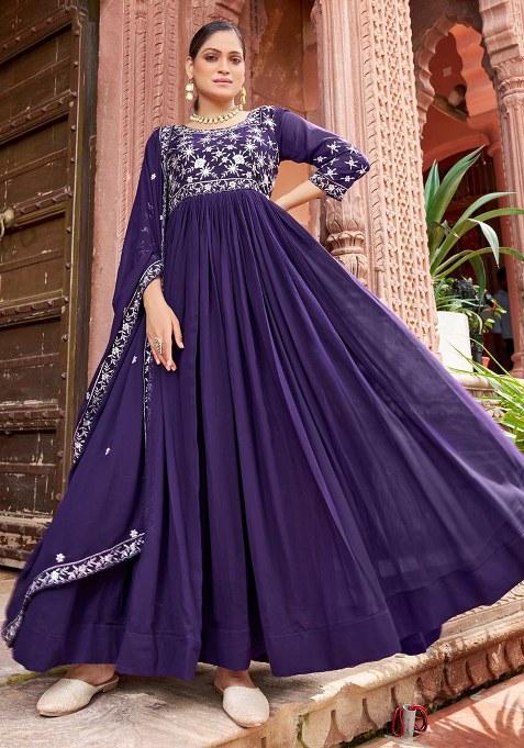 Blue Embroidery Georgette Kurta Set