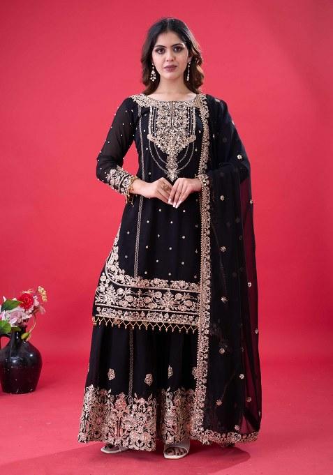 Black Embroidery Georgette Kurta Set