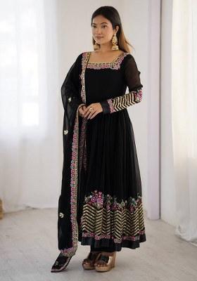 Black Embroidered Georgette Anarkali Set
