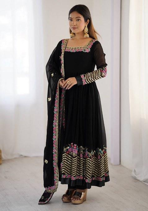 Black Embroidery Georgette Kurta Set