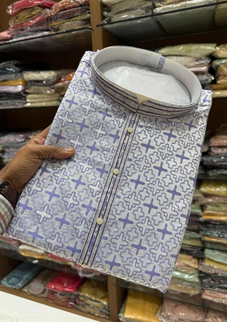 Lavender Printed Jacquard Kurta - Indya