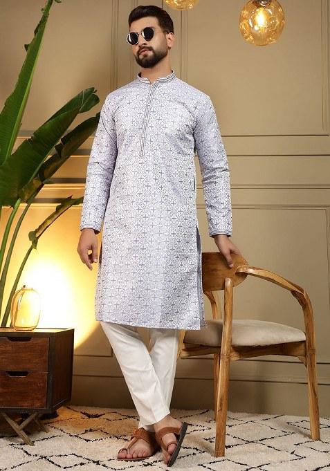 Lavender Embroidery Heavy Jacquard Kurta With Pyjama