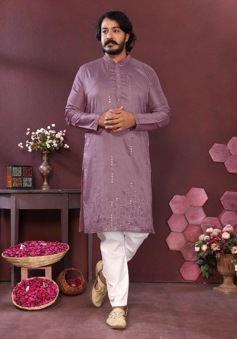 Mauve Embroidery Premium Smart Silk Kurta With Pyjama