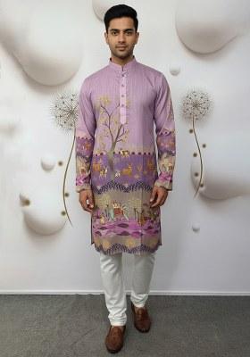 Purple Embroidery Cotton Kurta With Pyjama
