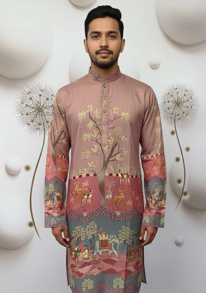 Brown Printed Cotton Kurta - Indya