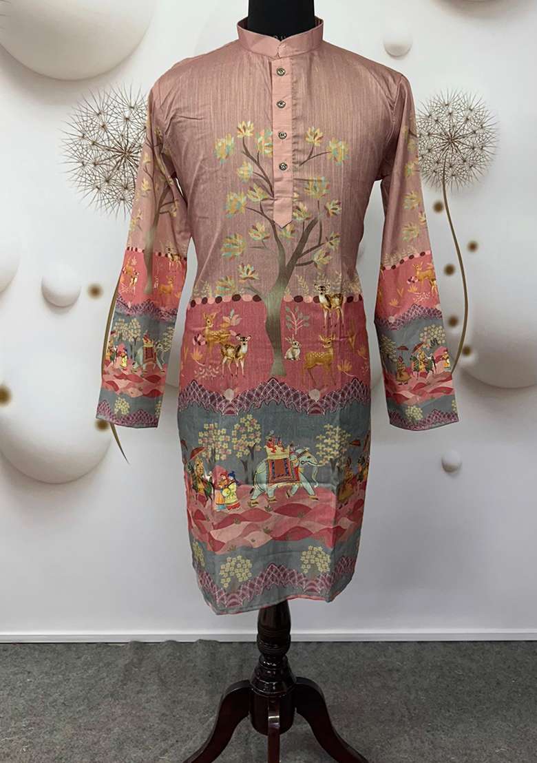 Brown Printed Cotton Kurta - Indya