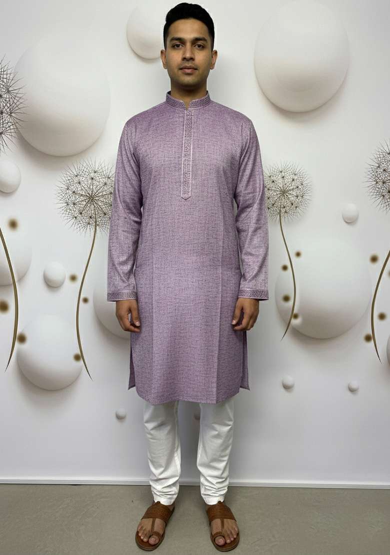 Violet Printed Linen Kurta - Indya