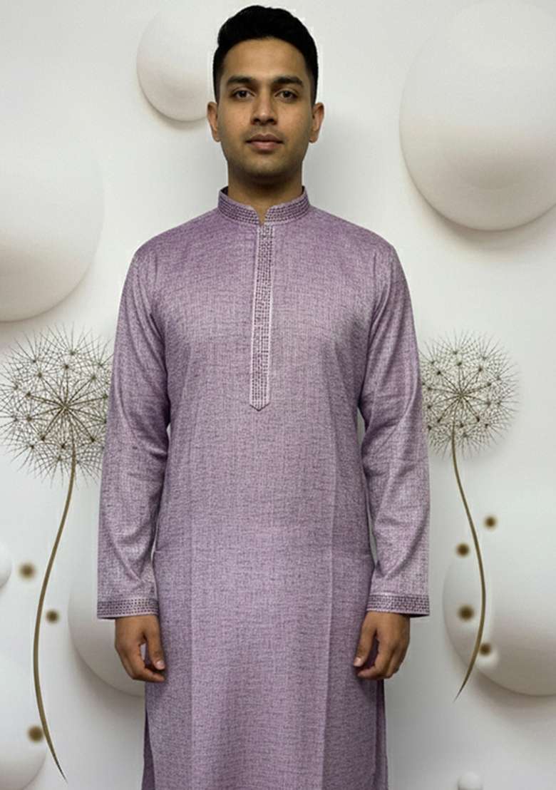 Violet Printed Linen Kurta - Indya