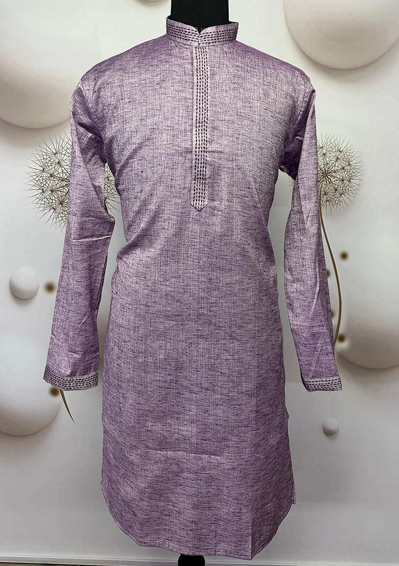 Violet Printed Linen Kurta - Indya