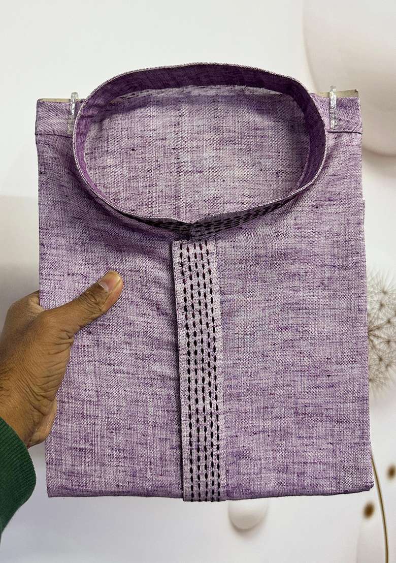 Violet Printed Linen Kurta - Indya