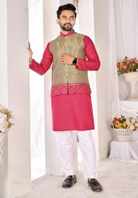 Pink Embroidered Cotton Kurta