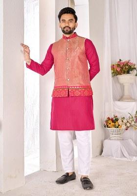Pink Embroidered Cotton Kurta