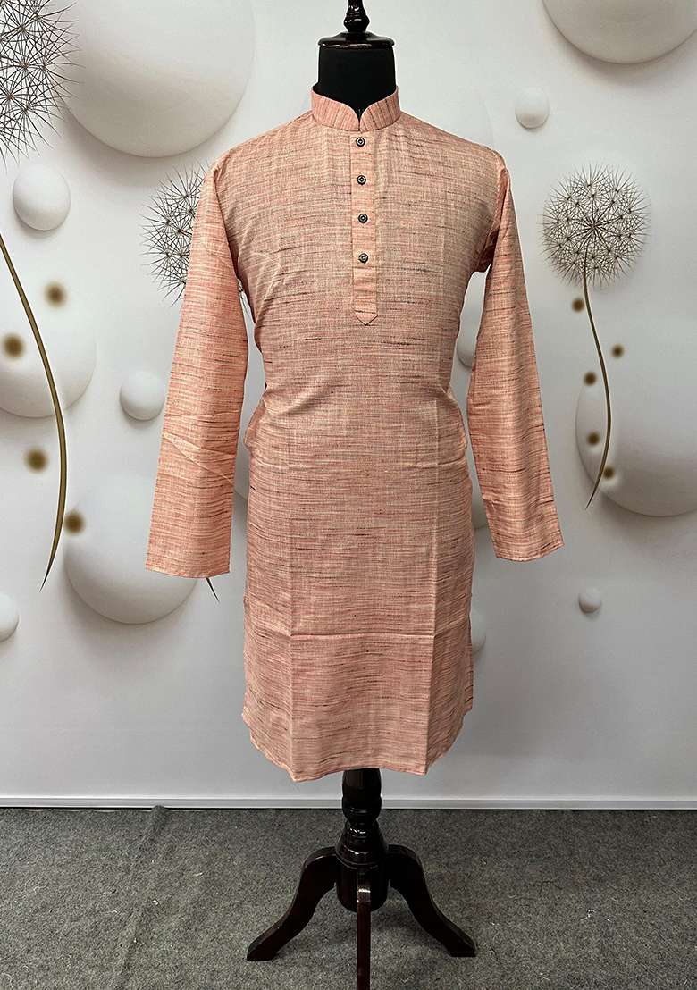 Peach Solid Linen Kurta - Indya