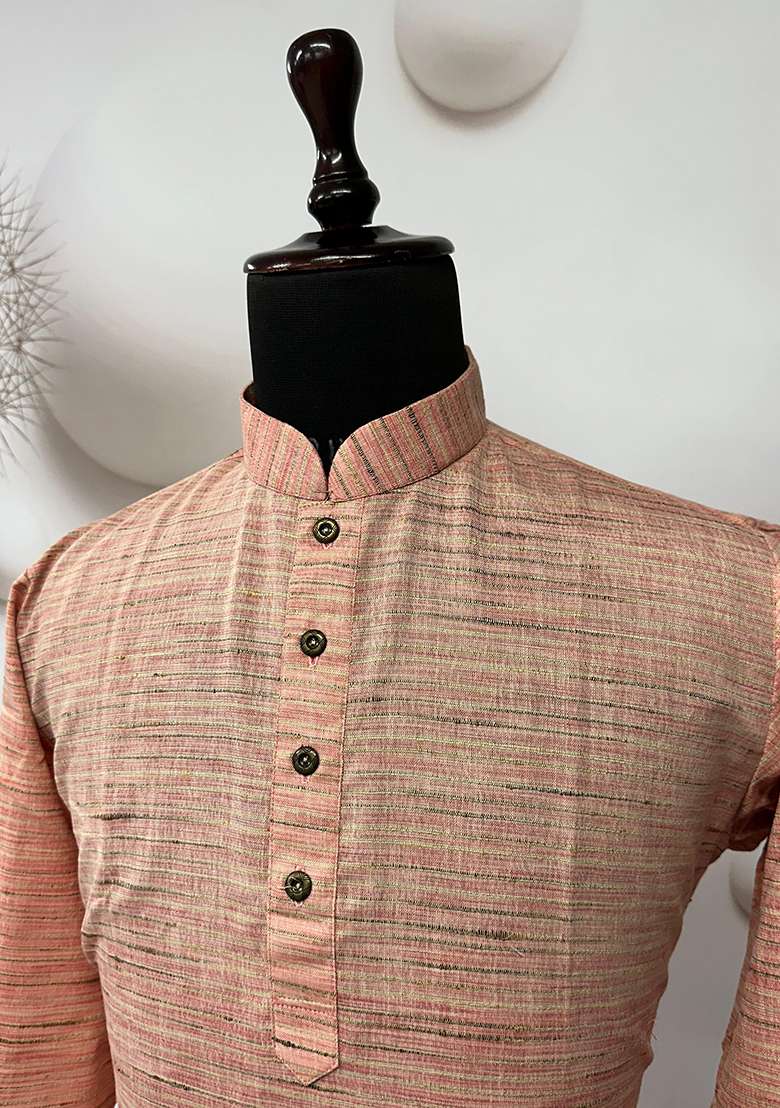 Peach Solid Linen Kurta - Indya