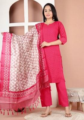Rani Pink Embroidered Shiffley Kurta Set