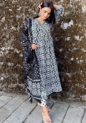 Black Embroidered Cotton Kurta Set