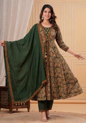Green Embroidered Cotton Kurta Set