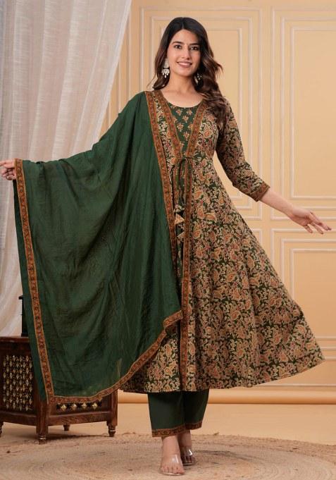 Green Embroidered Cotton Kurta Set